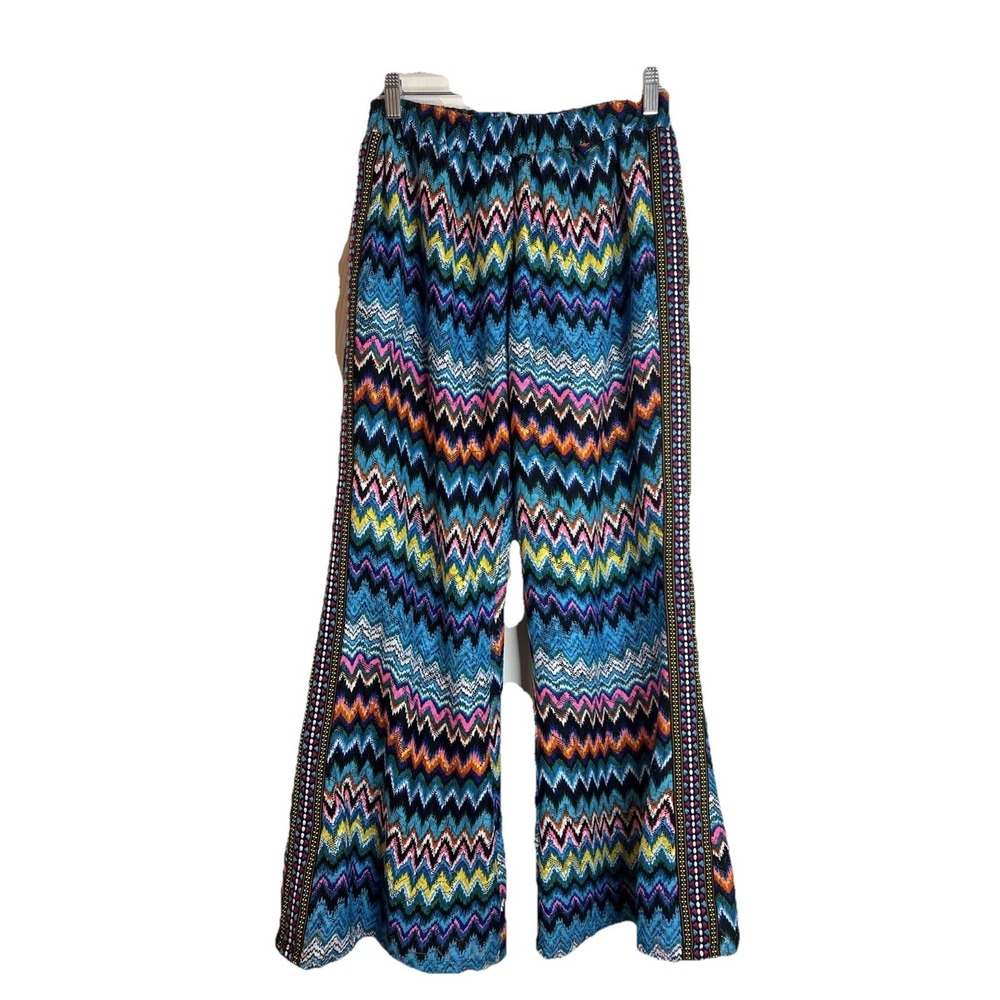 Urban Mangoz Blue Multicolored Chevron Lounge Boho Hippie Pants Wide Leg Small